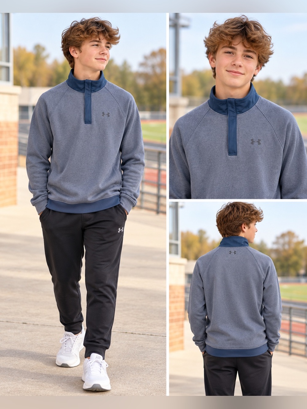 Under Armour ColdGear Youth XL 1/4 Zip Pullover Navy Blue Loose Fit